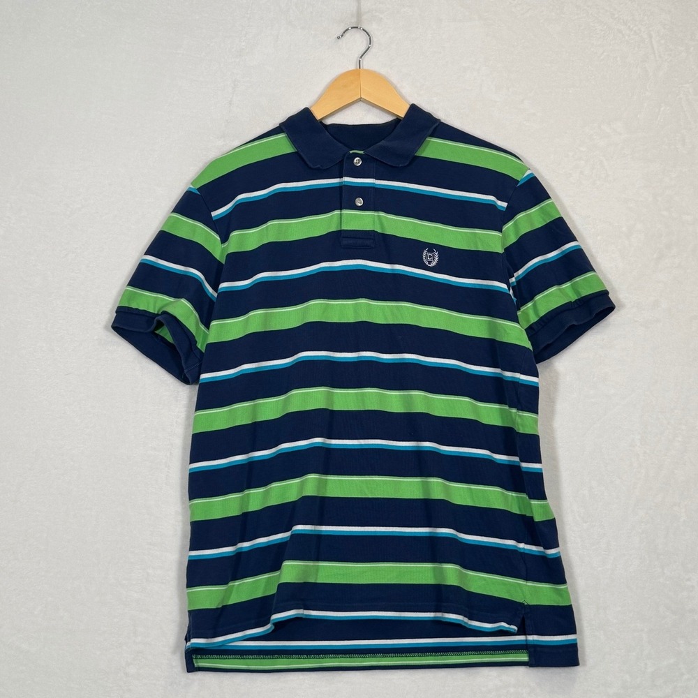 Chaps Navy Blue Green Striped Stretch Polo Shirt Size Large